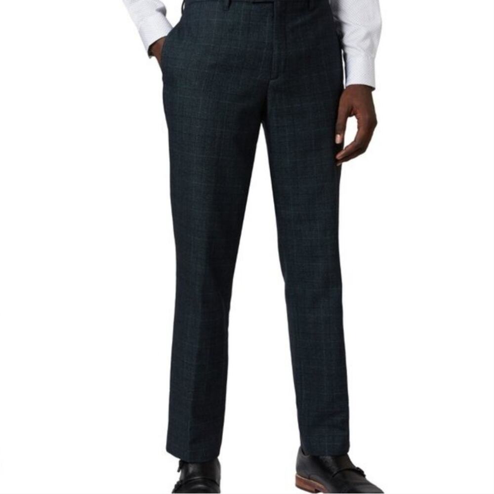 NWT Ted Baker Armtro Tonal Check Dress Pants Italian Wool Blend Blue Grey 38R